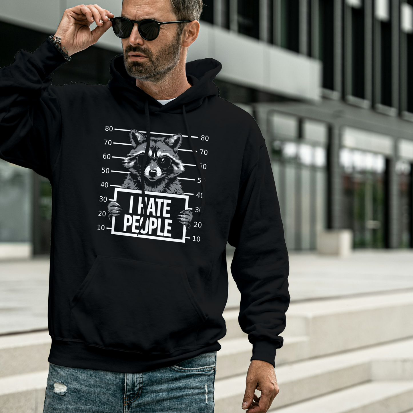 „I Hate People“  Frecher Waschbär Streetwear Statement Hoodie